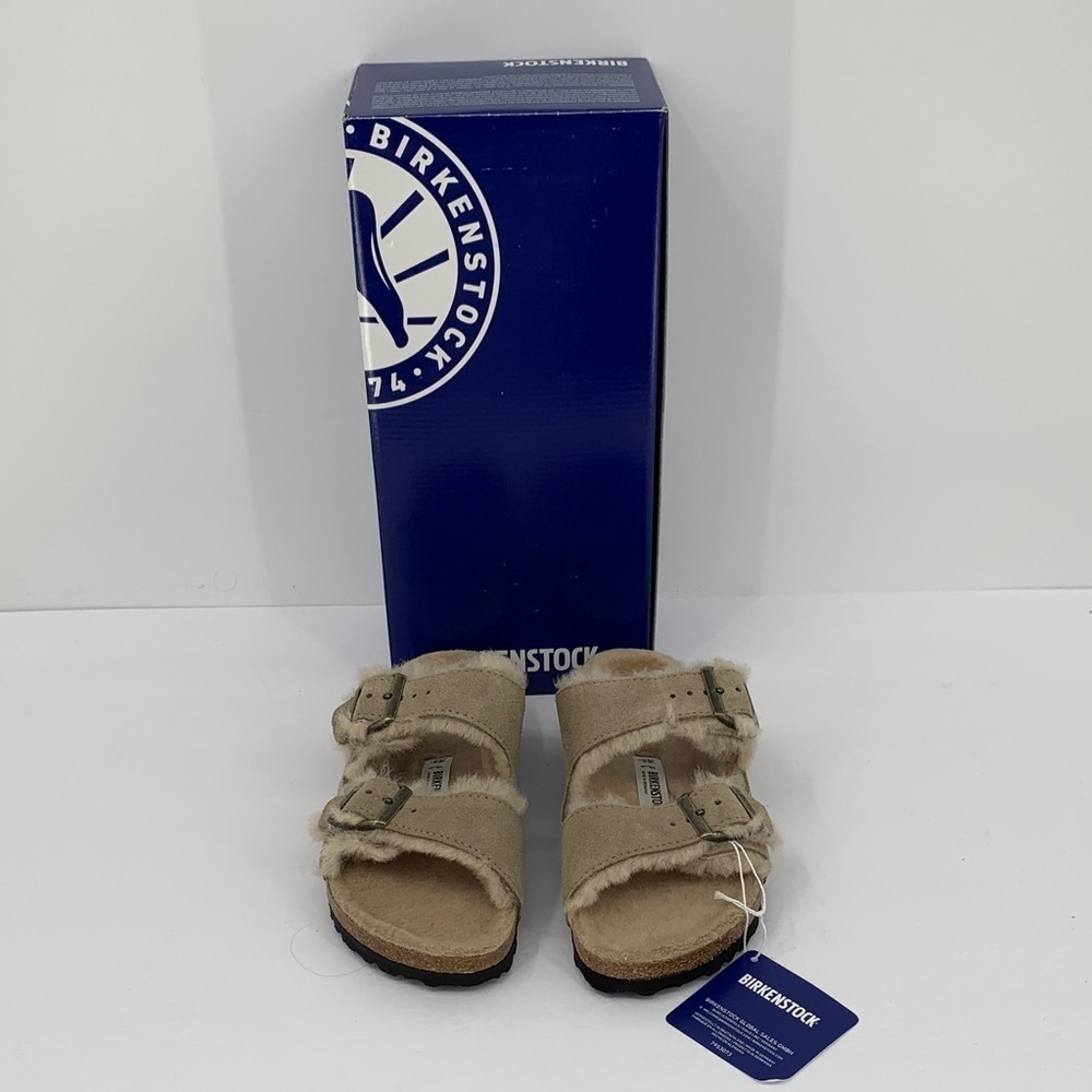 Birkenstock Arizona shearling double strap sandal shoe tan fur lined new 36 5